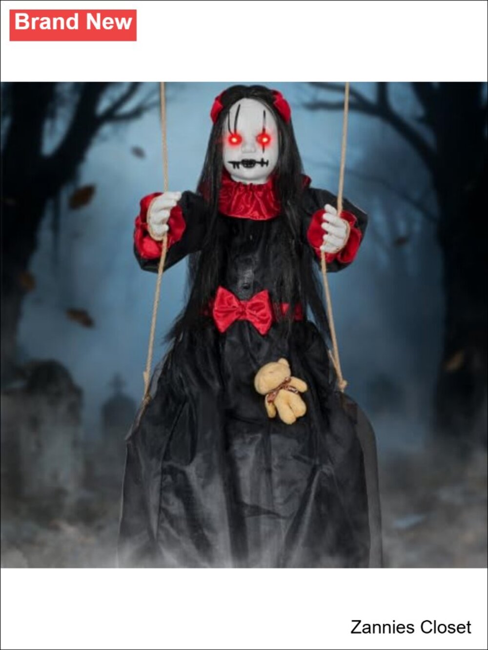 👻 4.6FT Halloween Hanging Swing Girl Doll Sound Slap Activated Light-Up Eyes